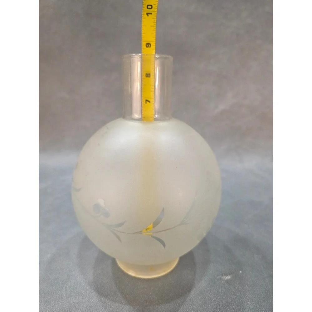 Vintage Frosted Glass Globe Lamp Shade Etched Floral Replacement 2.25 Fitter 9in